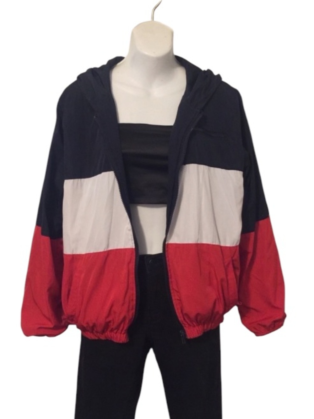 Brandy Melville Womens Red White Blue Bomber Sporty Windbreaker Zipper Jacket M